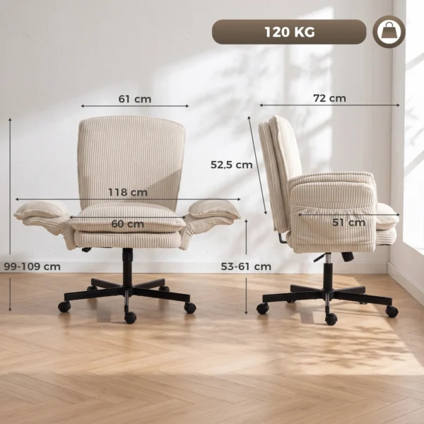 Schreibtischstuhl Mit Klappbaren Armlehnen Bürostuhl Mit Rollen In Beige