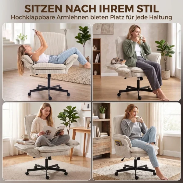 Schreibtischstuhl Mit Klappbaren Armlehnen Bürostuhl Mit Rollen In Beige