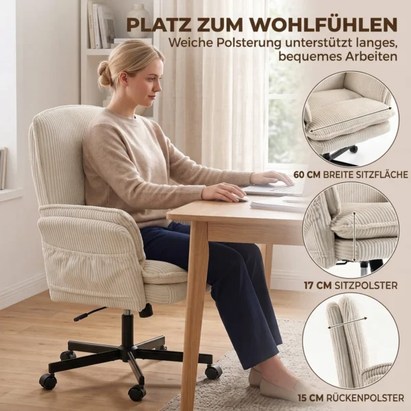 Schreibtischstuhl Mit Klappbaren Armlehnen Bürostuhl Mit Rollen In Beige