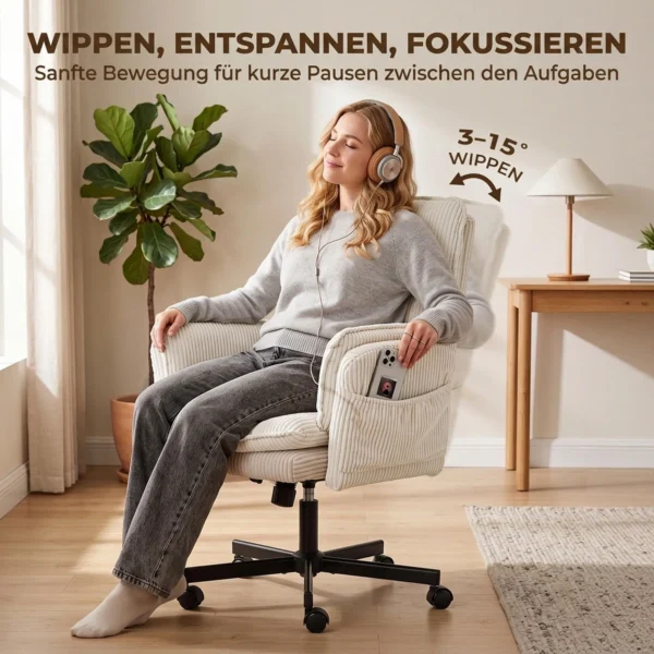 Schreibtischstuhl Mit Klappbaren Armlehnen Bürostuhl Mit Rollen In Beige