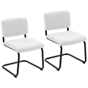 Set Van 2 Moderne Eetkamerstoelen, Vrijhangende Stoel Met Hoge Rugleuning, Teddyfleece look Voor Keuken, Eettafel Crème