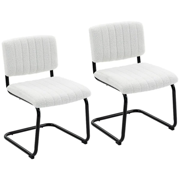 Set Van 2 Moderne Eetkamerstoelen, Vrijhangende Stoel Met Hoge Rugleuning, Teddyfleece look Voor Keuken, Eettafel Crème