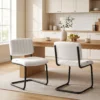 Set Van 2 Moderne Eetkamerstoelen, Vrijhangende Stoel Met Hoge Rugleuning, Teddyfleece look Voor Keuken, Eettafel Crème