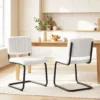 Set Van 2 Moderne Eetkamerstoelen, Vrijhangende Stoel Met Hoge Rugleuning, Teddyfleece look Voor Keuken, Eettafel Crème