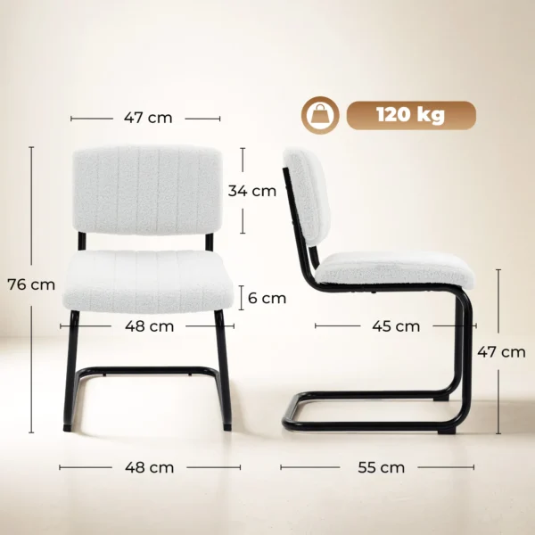 Set Van 2 Moderne Eetkamerstoelen, Vrijhangende Stoel Met Hoge Rugleuning, Teddyfleece look Voor Keuken, Eettafel Crème