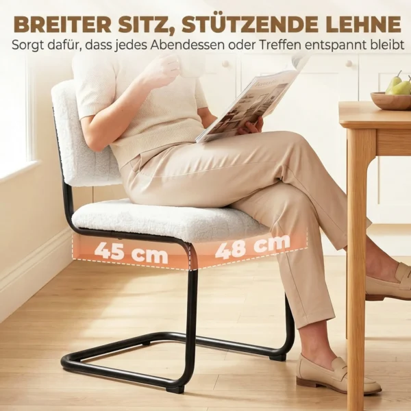 Set Van 2 Moderne Eetkamerstoelen, Vrijhangende Stoel Met Hoge Rugleuning, Teddyfleece look Voor Keuken, Eettafel Crème