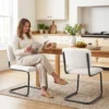 Set Van 2 Moderne Eetkamerstoelen, Vrijhangende Stoel Met Hoge Rugleuning, Teddyfleece look Voor Keuken, Eettafel Crème