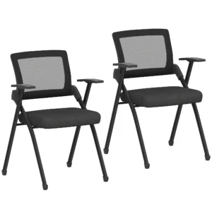 Set Van 2 Opklapbare Campingstoelen Met Netrugleuning, Opvouwbare Bureaustoel Met Stalen Frame Voor Gasten, Kantoor, Zwart