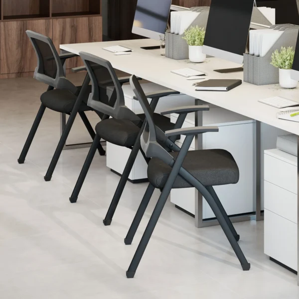 Set Van 2 Opklapbare Campingstoelen Met Netrugleuning, Opvouwbare Bureaustoel Met Stalen Frame Voor Gasten, Kantoor, Zwart