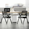 Set Van 2 Opklapbare Campingstoelen Met Netrugleuning, Opvouwbare Bureaustoel Met Stalen Frame Voor Gasten, Kantoor, Zwart