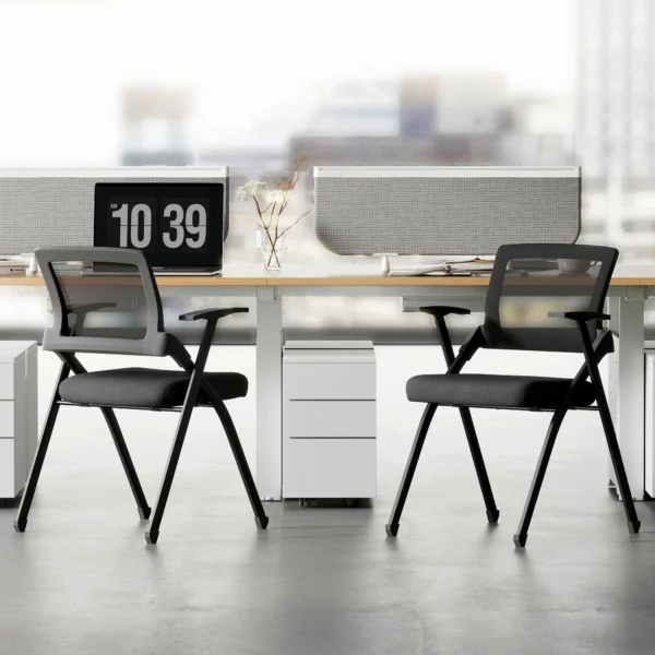 Set Van 2 Opklapbare Campingstoelen Met Netrugleuning, Opvouwbare Bureaustoel Met Stalen Frame Voor Gasten, Kantoor, Zwart