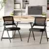 Set Van 2 Opklapbare Campingstoelen Met Netrugleuning, Opvouwbare Bureaustoel Met Stalen Frame Voor Gasten, Kantoor, Zwart