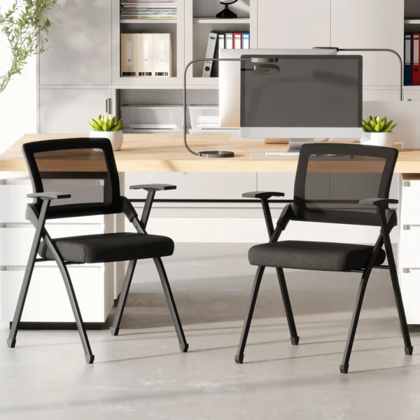 Set Van 2 Opklapbare Campingstoelen Met Netrugleuning, Opvouwbare Bureaustoel Met Stalen Frame Voor Gasten, Kantoor, Zwart