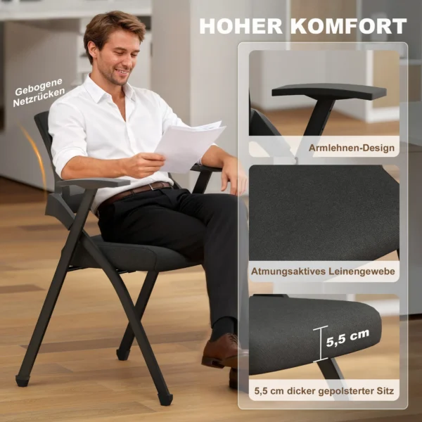 Set Van 2 Opklapbare Campingstoelen Met Netrugleuning, Opvouwbare Bureaustoel Met Stalen Frame Voor Gasten, Kantoor, Zwart