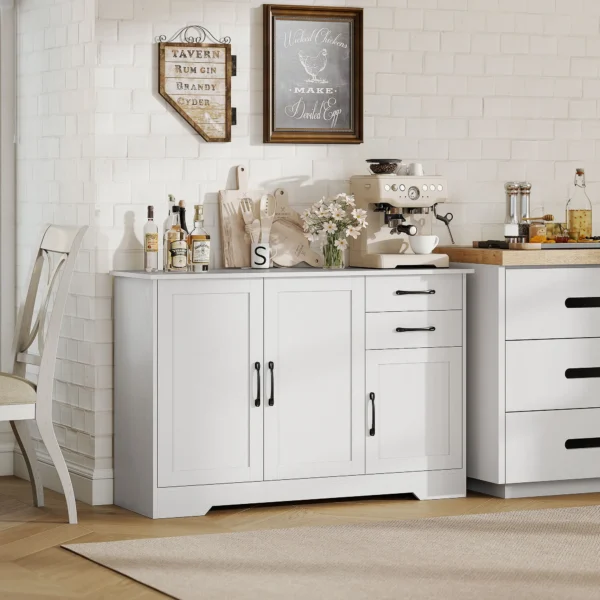 Sideboard Met 2 Lades, Moderne Opbergkast, Verstelbare Plank En 3 Deuren, Wit