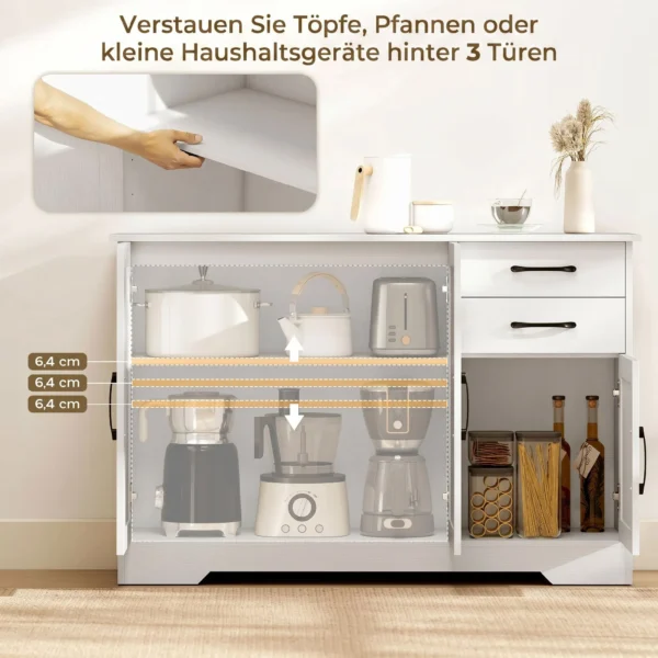 Sideboard Met 2 Lades, Moderne Opbergkast, Verstelbare Plank En 3 Deuren, Wit
