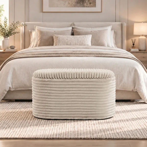 Sitzbank Mit Stauraum 3 teiliges Ineinanderstellbares Cord Truhenbank Hocker Set Beige