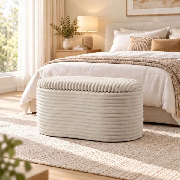 Sitzbank Mit Stauraum 3 teiliges Ineinanderstellbares Cord Truhenbank Hocker Set Beige