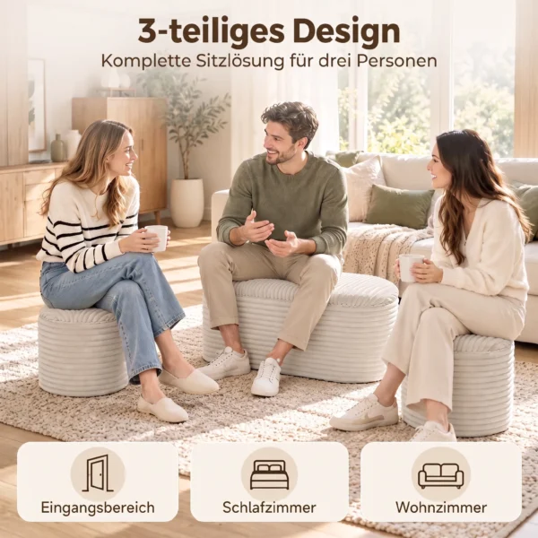 Sitzbank Mit Stauraum 3 teiliges Ineinanderstellbares Cord Truhenbank Hocker Set Beige