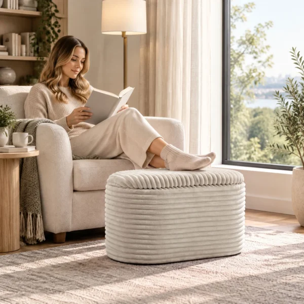 Sitzbank Mit Stauraum 3 teiliges Ineinanderstellbares Cord Truhenbank Hocker Set Beige