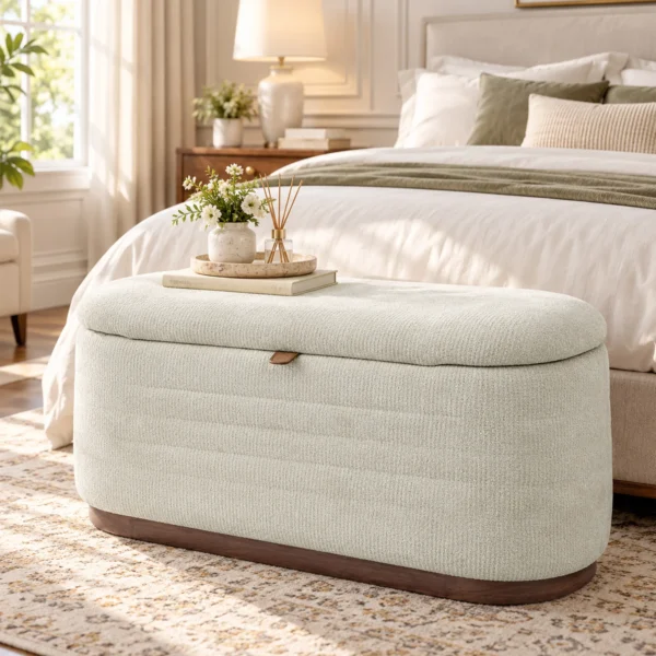 Sitzbank Mit Stauraum Aus Modernem Chenille Truhenbank In 91 Cm Beige
