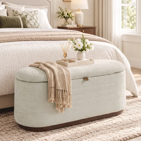 Sitzbank Mit Stauraum Aus Modernem Chenille Truhenbank In 91 Cm Beige