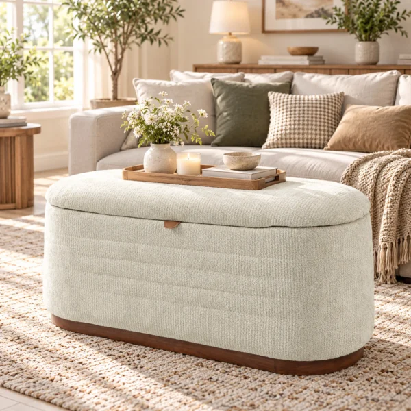 Sitzbank Mit Stauraum Aus Modernem Chenille Truhenbank In 91 Cm Beige