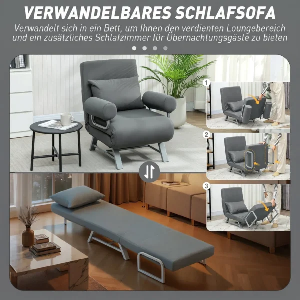 Slaapstoel, Gestoffeerde Stoel, Om Te Zetten In Een Logeerbed, Ergonomisch, Donkergrijs