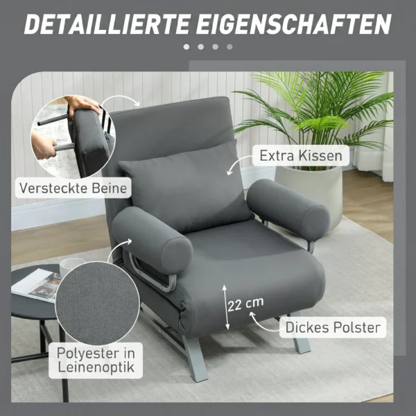 Slaapstoel, Gestoffeerde Stoel, Om Te Zetten In Een Logeerbed, Ergonomisch, Donkergrijs