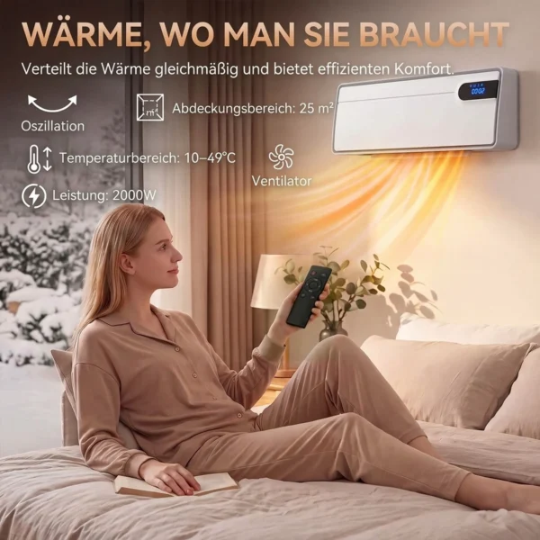 Slimme Elektrische Verwarming 2000 W, Keramische Wandverwarming Met WLAN App, Oscillerend, Thermostaat, Wit