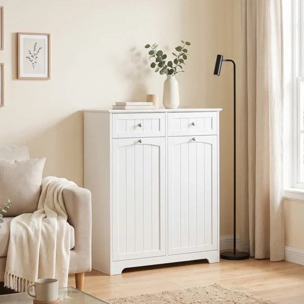 Smalle Vrijstaande Badkamerkast Met Lades En Waskoker Badkamerkast 78x38x90 Cm Wit