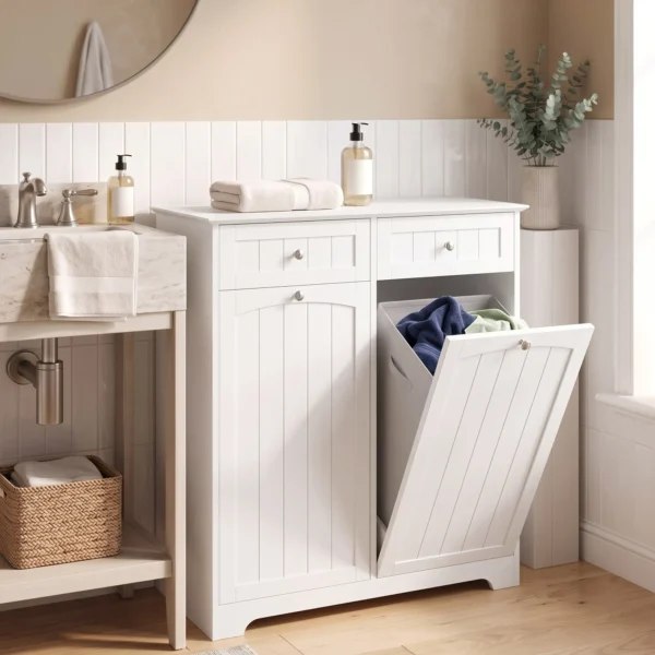 Smalle Vrijstaande Badkamerkast Met Lades En Waskoker Badkamerkast 78x38x90 Cm Wit