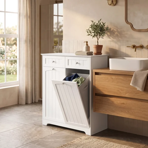 Smalle Vrijstaande Badkamerkast Met Lades En Waskoker Badkamerkast 78x38x90 Cm Wit