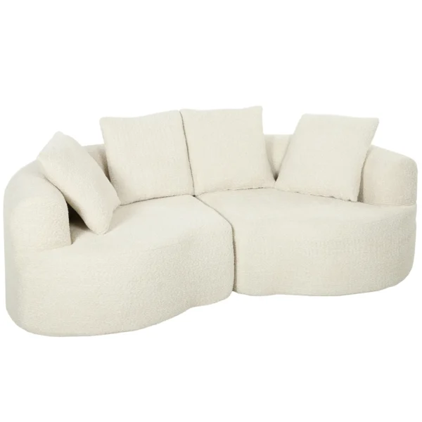 Sofa 3 zits 207 Cm Cloud Sofa Met Chenille look, 4 Sierkussens Voor Slaapkamer, Montage Zonder Gereedschap, Crèmewit