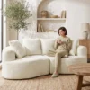 Sofa 3 zits 207 Cm Cloud Sofa Met Chenille look, 4 Sierkussens Voor Slaapkamer, Montage Zonder Gereedschap, Crèmewit