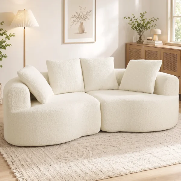 Sofa 3 zits 207 Cm Cloud Sofa Met Chenille look, 4 Sierkussens Voor Slaapkamer, Montage Zonder Gereedschap, Crèmewit
