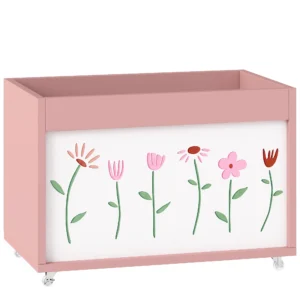 Speelgoedkist, Opbergdoos Met Wielen En Remmen, 34,5 L Open Speelgoedkist Met Bloemenpatroon, 50 X 30 X 33,5 Cm