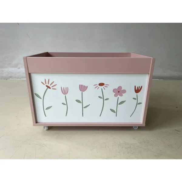 Speelgoedkist, Opbergdoos Met Wielen En Remmen, 34,5 L Open Speelgoedkist Met Bloemenpatroon, 50 X 30 X 33,5 Cm
