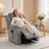 Sta op stoel Met Massagefunctie En Lendenverwarming, Relaxfauteuil Met Afstandsbedieningen En Zijzakken, Lichtgrijs