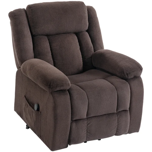 Sta op stoel Met Zachte Bekleding, Relaxfauteuil Met Afstandsbediening En Zijzakken, Bruin