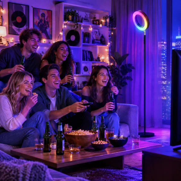 Staande Lamp 42W LED Dimbaar 3 Kleurtemperaturen Plafondschijnwerper Verstelbare Ringkop Zwart