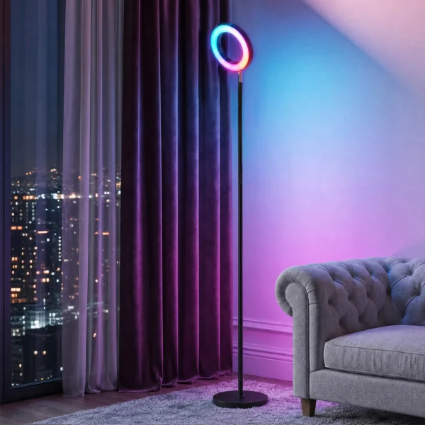 Staande Lamp 42W LED Dimbaar 3 Kleurtemperaturen Plafondschijnwerper Verstelbare Ringkop Zwart
