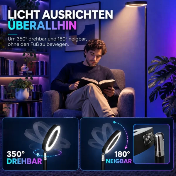 Staande Lamp 42W LED Dimbaar 3 Kleurtemperaturen Plafondschijnwerper Verstelbare Ringkop Zwart