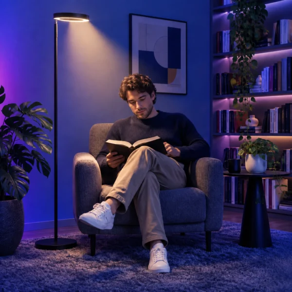 Staande Lamp 42W LED Dimbaar 3 Kleurtemperaturen Plafondschijnwerper Verstelbare Ringkop Zwart