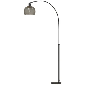 Staande Lamp, Gebogen Kop, Voetschakelaar, Marmeren Voet, Kunststof Kap, Grijs