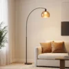 Staande Lamp, Gebogen Kop, Voetschakelaar, Marmeren Voet, Kunststof Kap, Grijs