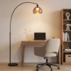 Staande Lamp, Gebogen Kop, Voetschakelaar, Marmeren Voet, Kunststof Kap, Grijs