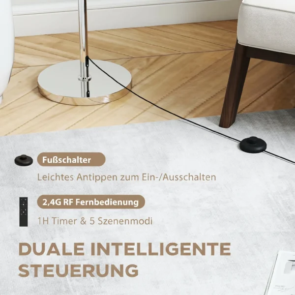 Staande Lamp Met Afstandsbediening, In Hoogte Verstelbaar, Stoffen Kap, Metalen Standaard, Aanpasbare Helderheid, Voetschakelaar, Beige