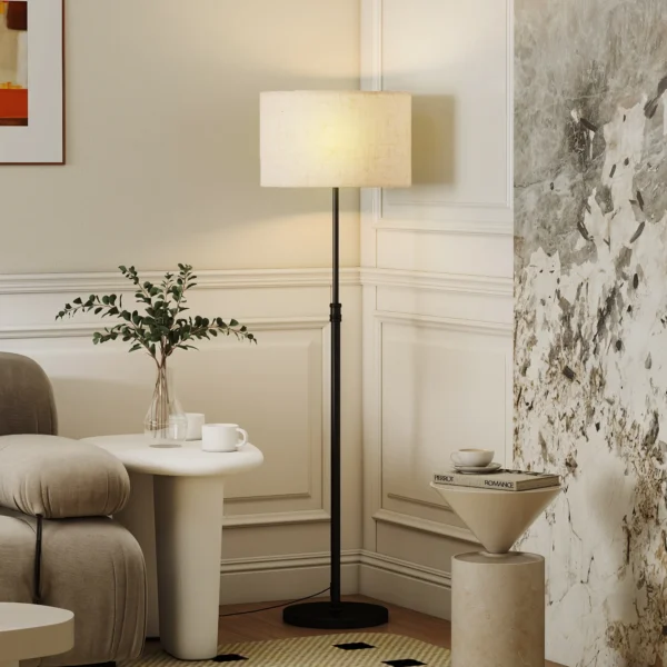 Staande Lamp Met Afstandsbediening, In Hoogte Verstelbaar, Stoffen Kap, Metalen Standaard, Aanpasbare Helderheid, Voetschakelaar, Zwart