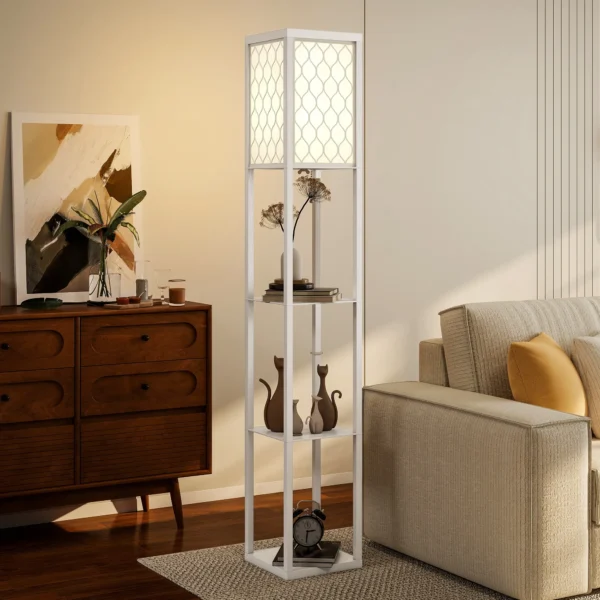 Staande Lamp Met Plank, 3 Vakken, Compacte Afmetingen, MDF, Wit